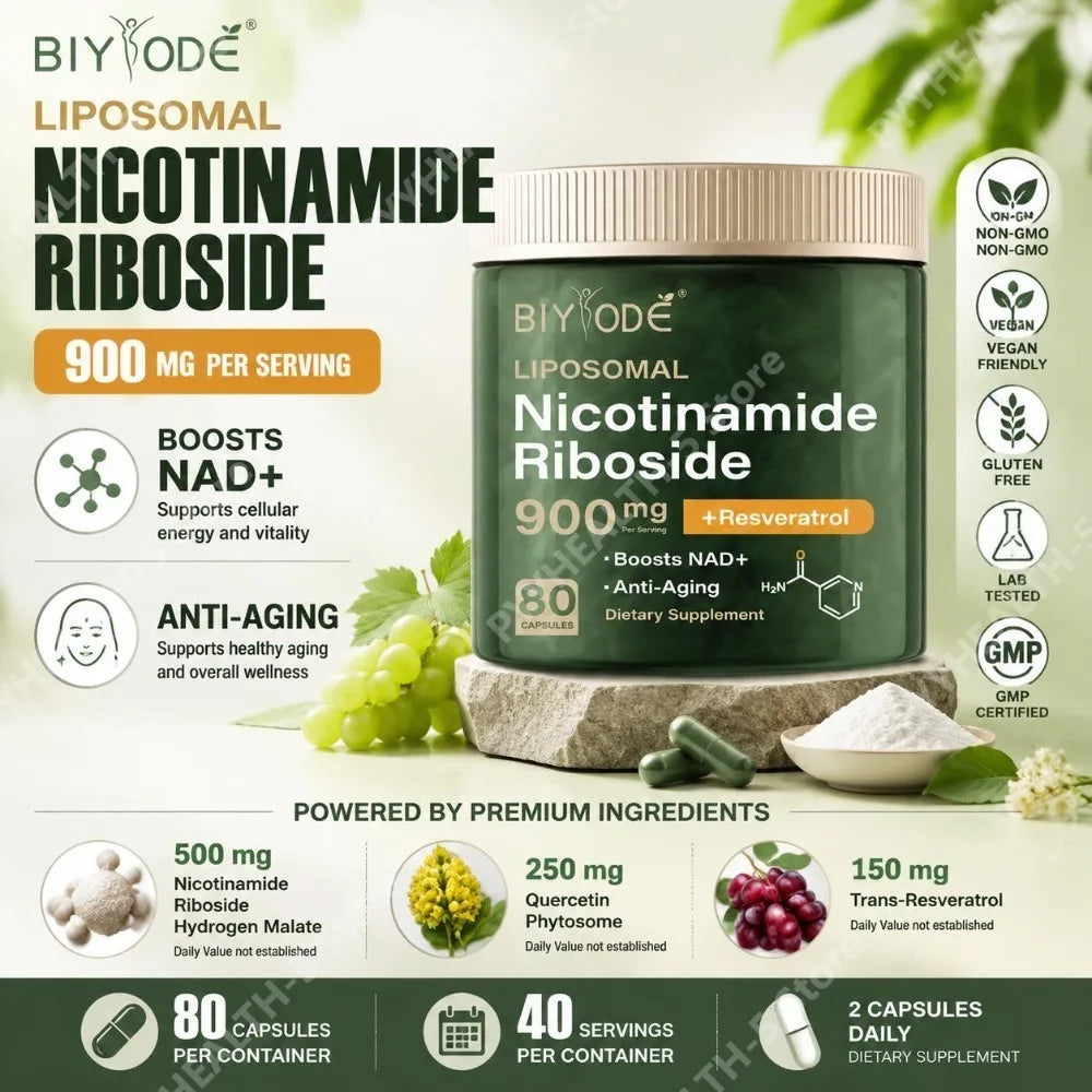 BIYODE Liposomal Nicotinamide Riboside Capsules with NAD+ Boost and Quercetin Phytosome and Trans-Resveratrol 80 Capsules