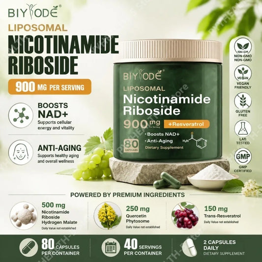BIYODE Liposomal Nicotinamide Riboside Capsules with NAD+ Boost and Quercetin Phytosome and Trans-Resveratrol 80 Capsules