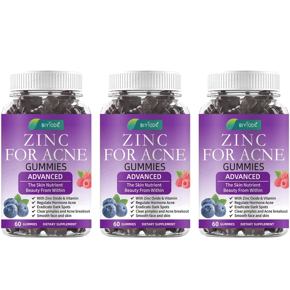 BIYODE Advanced Zinc Oxide Gummies with Vitamin A Retinyl Acetate and Vitamin C Ascorbic Acid, Smooth Face and Skin, 60 Gummies