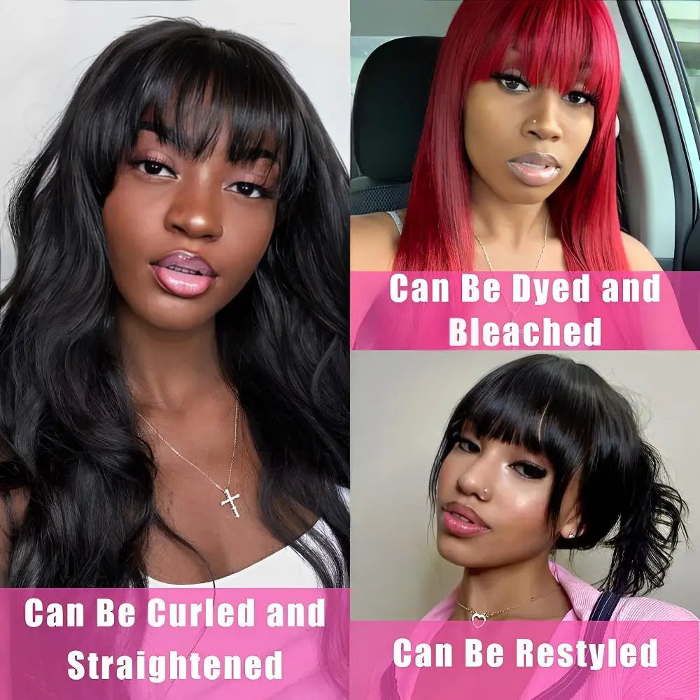 30 Inch Human Hair Wig With Bangs Straight Wigs 100% Brazilian Human Hair None Lace Frontal Wigs Glueless Wigs On Clearance Sale