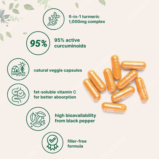 Turmeric Curcumin Supplement 1,000mg–95% Curcuminoids with Black Pepper & Ginger–Supports Joint & Antioxidant Health 120Capsules