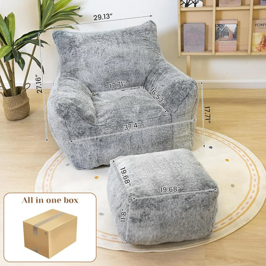 Limited-time offerBean Bag Chair with Ottoman, Armrest Bean Bag Chairs with Filler, Ultra Soft Fluffy Faux Fur Bean Bag Chair wi Merit Sell