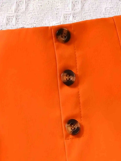 Girls' bright orange shorts: stylish double-breasted design, summer vibrant style