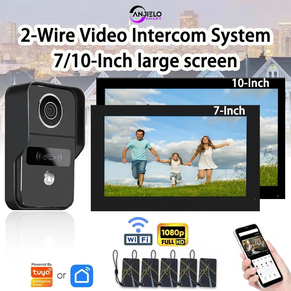 ANJIELO Smart Wifi 2-line intercom video Doorbell System 7/10-inch monitor 1080P doorbell camera Video doorbell Cartuya unlock