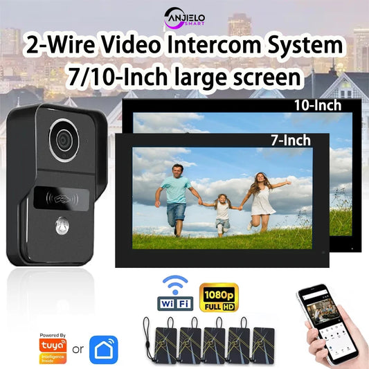 ANJIELO Smart Wifi 2-line intercom video Doorbell System 7/10-inch monitor 1080P doorbell camera Video doorbell Cartuya unlock
