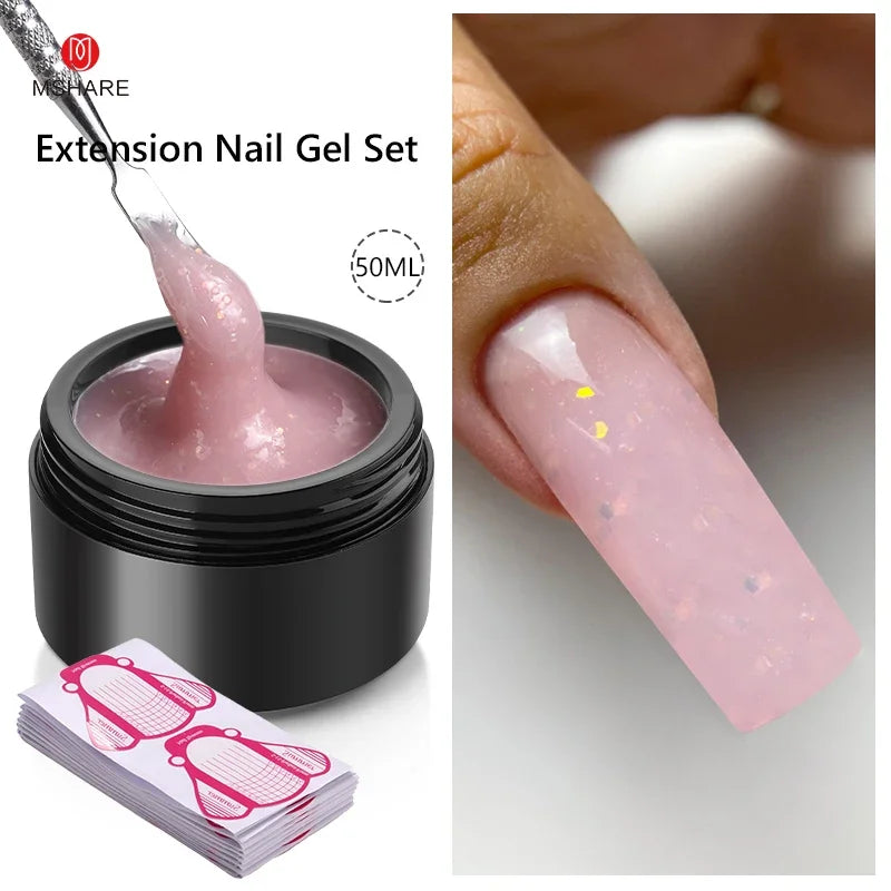 MSHARE 50ML Self Leveling Extension Nail Gel Set UV Led Construction Gel For Manicure Extend French Nail Art Build Nail - Merit Sell