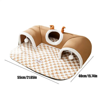 Winter Indoor Warm Plush Cat Bed Tunnel Warm Shelter Tent House Toys for Dog  Play and Sleep Integrated Hide and Seek Pet Nest