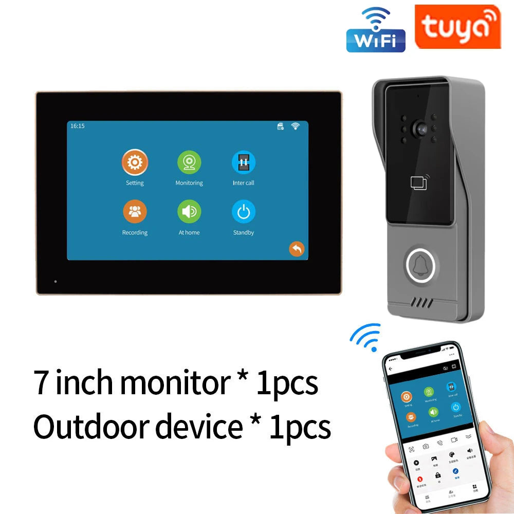 4 Wires support tuya app Wifi 1080P Video Intercom Video Door Phone 7'' Touch Monitor Video Doorbell Door Camera Security System
