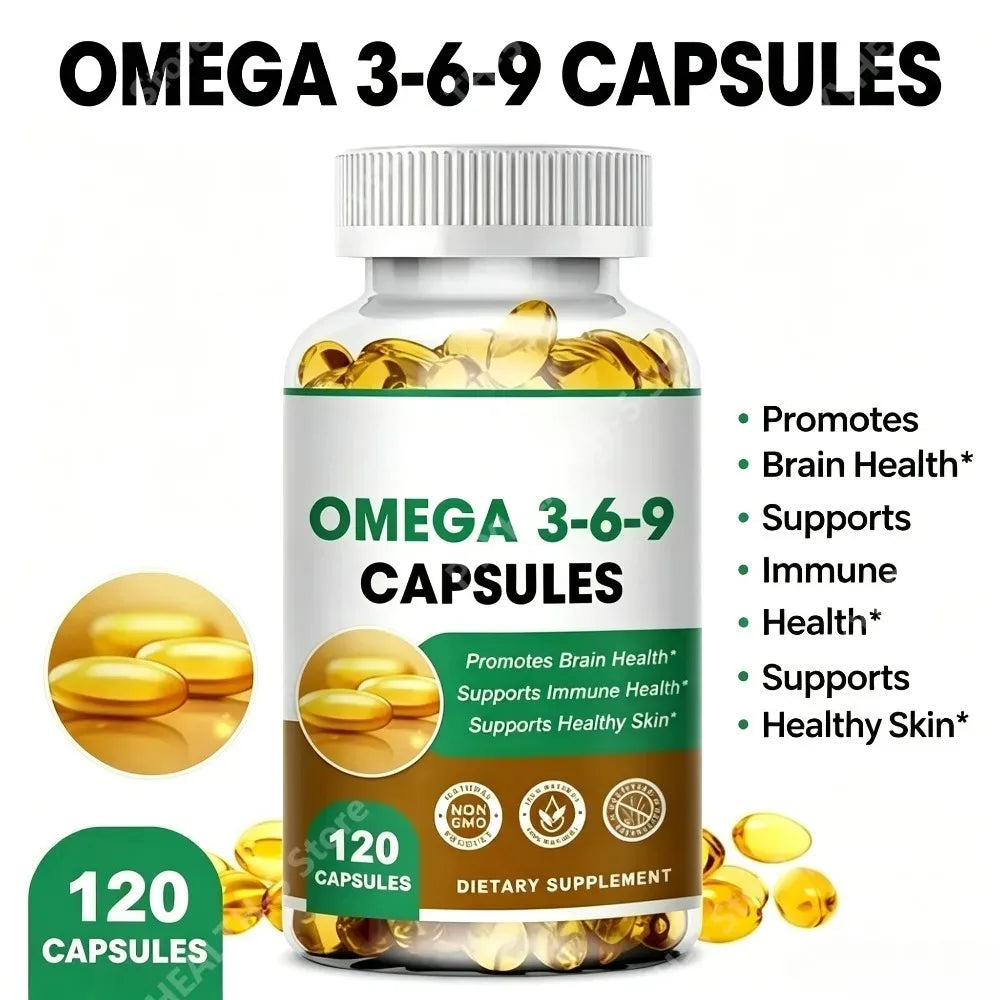 Plant-Based Omega 3-6-9 Softgels Natural Dietary Supplement Supports Skin, Eye & Overall Health 100% Vegan Sourced 120 Softgels