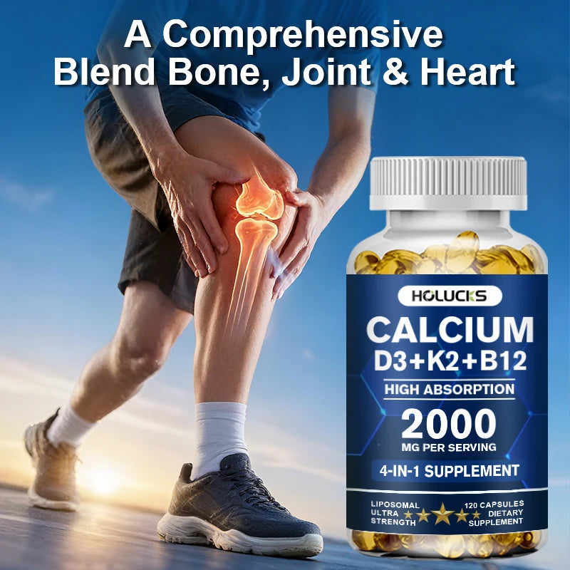 Calcium Supplements, with Vitamin D3 K2, Strong Bone Teeth Joints, Support Heart & Brain Health, for Immune System