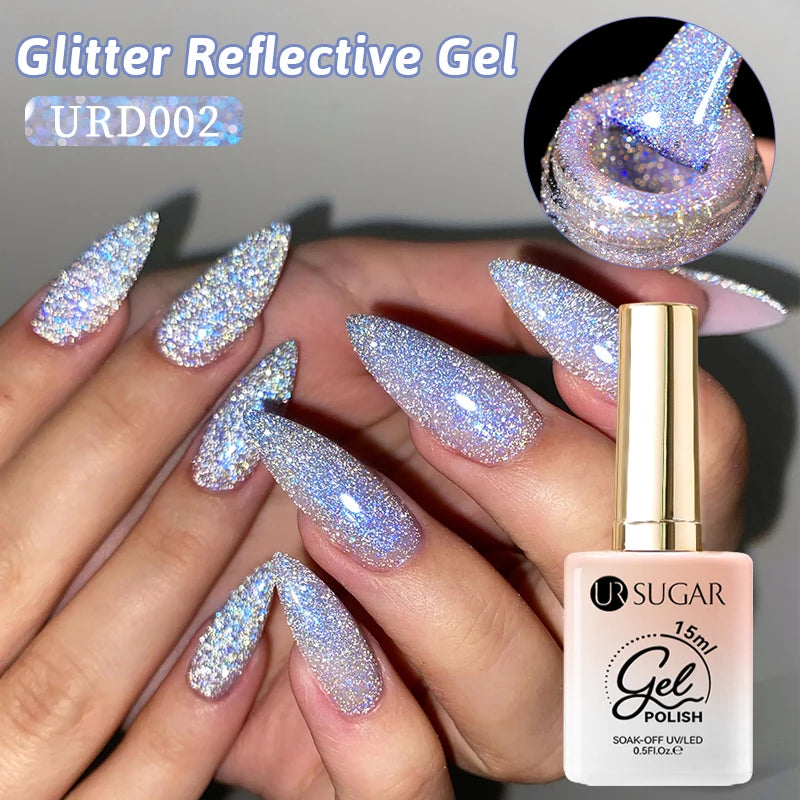 UR SUGAR 15ml Champagne Gold Reflective Glitter Gel Nail Polish Soak Off  Semi Permanent UV Gel Varnish For Summer Manicure Nail