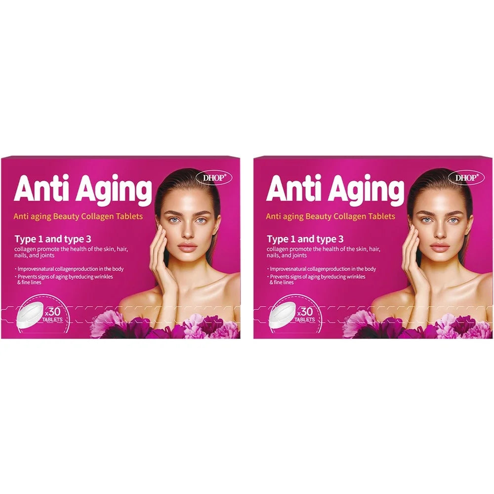 Collagen Tablets with Hyaluronic Acid Sodium Vitamins C and E Support Skin, Hair, Nails, and Joint Health 30 Tablets