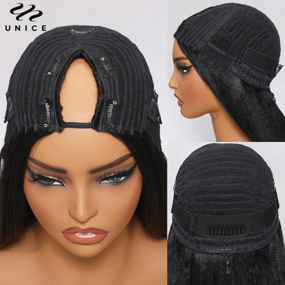 UNice Chestnut Brown Yaki V Part Wig 100% Human Hair Wigs With Drawstring Beginner Friendly Glueless Wig 150% Density