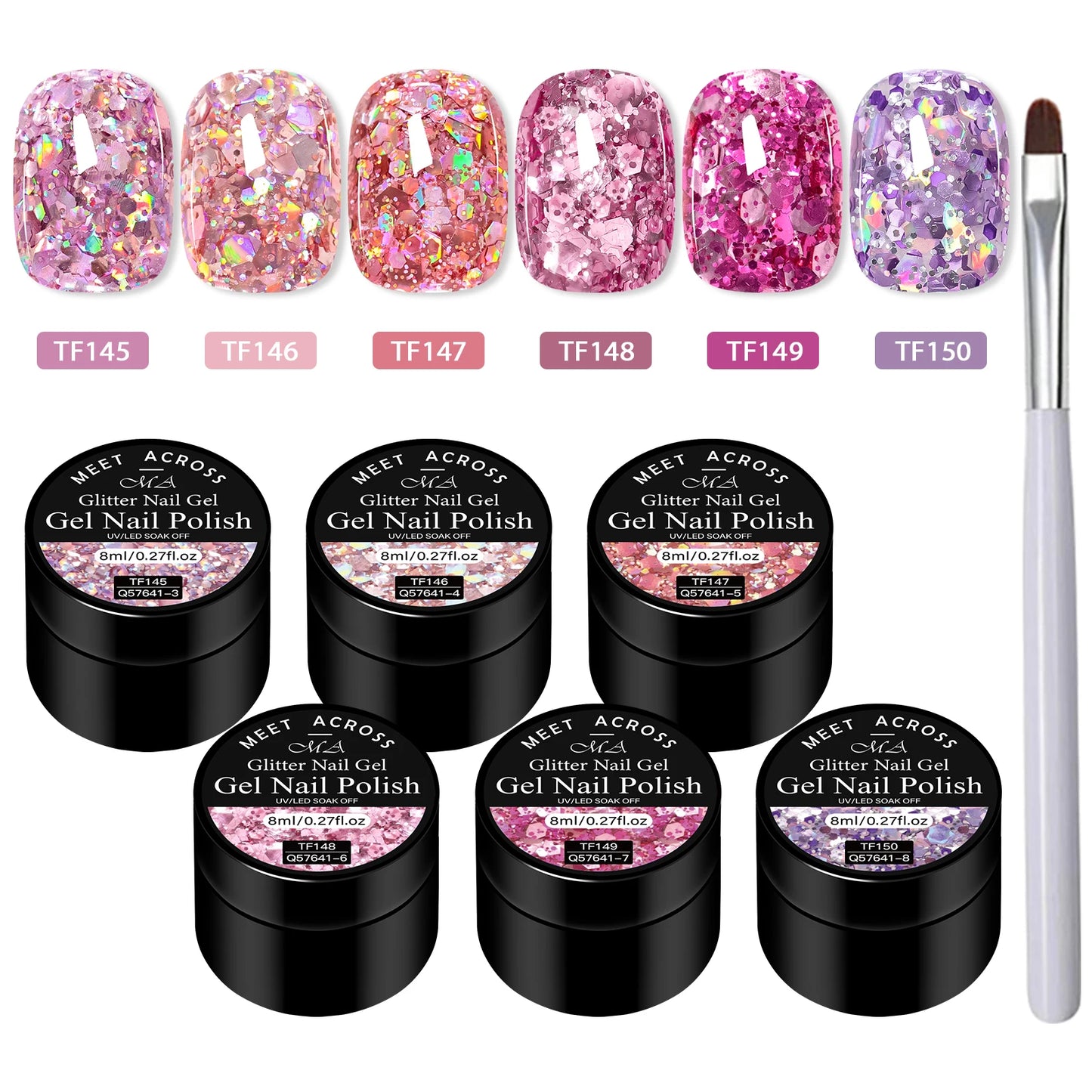 7pcs/set 8ml Sequins Gel Nail Polish Set Vibrant Pink Color Glitter Semi Permanent Soak Off UV LED Nail Art Varnish For Manicure