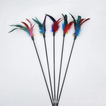 5pcs Funny Kitten Cat Teaser Interactive Toy Rod with Bell and Feather Toys For Pet Cats Stick Wire Chaser Wand Toy Random Color