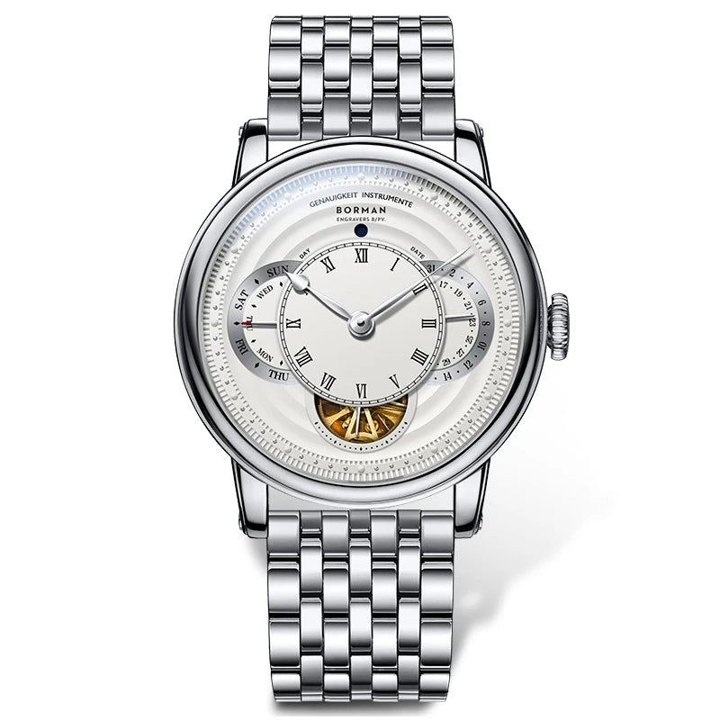BORMAN Design Luxury Men Automatic Wrist Watch Skeleton Dial Genuine Leather Strap Sapphire Crystal Glass Automatic Watch