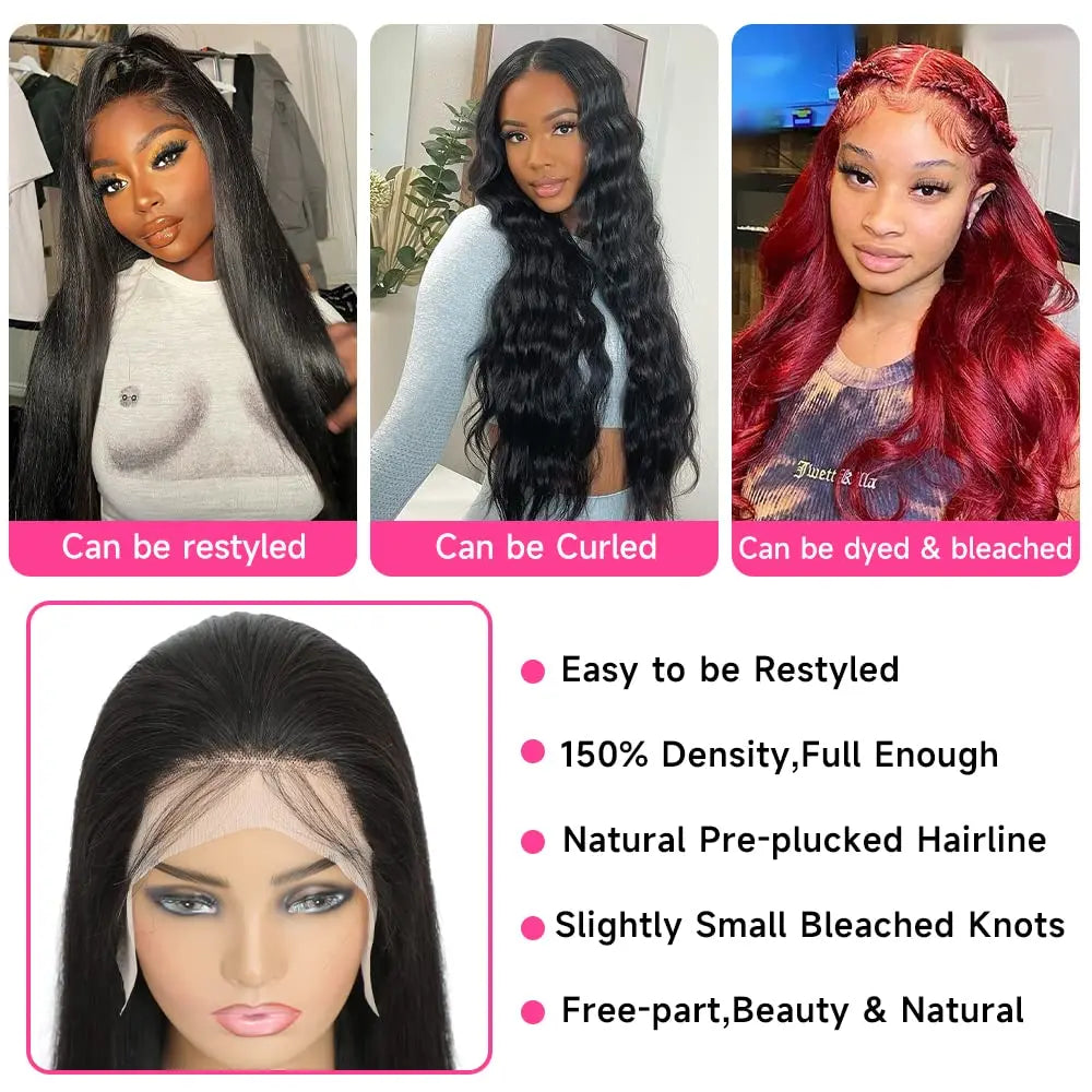 250 Density Bone Transparent Straight Human Hair Wigs Preplucking 38 Inch Straight Hd Lace Frontal Wig 13x6 Brazilian Human Hair