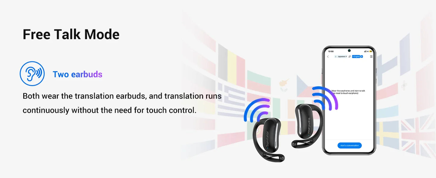 Wooask F56 Translator Earbuds -Real Time 144 Languages, Open Ear Translation Earphones No WIFI Needed, for Travel