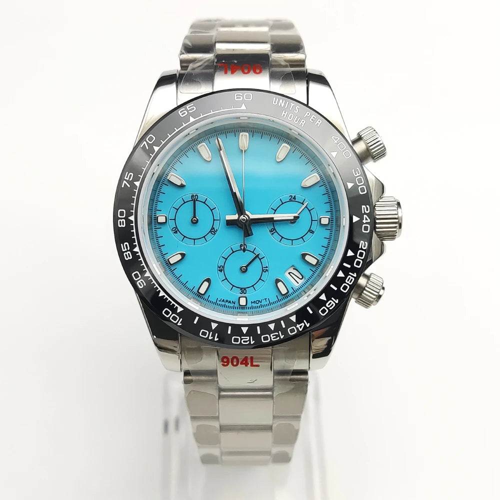 20 Colors dress 39mm Quartz Chronograph Sapphire Crystal Stainless Luminous Men's Watch VK63 Movement Calendar Strap