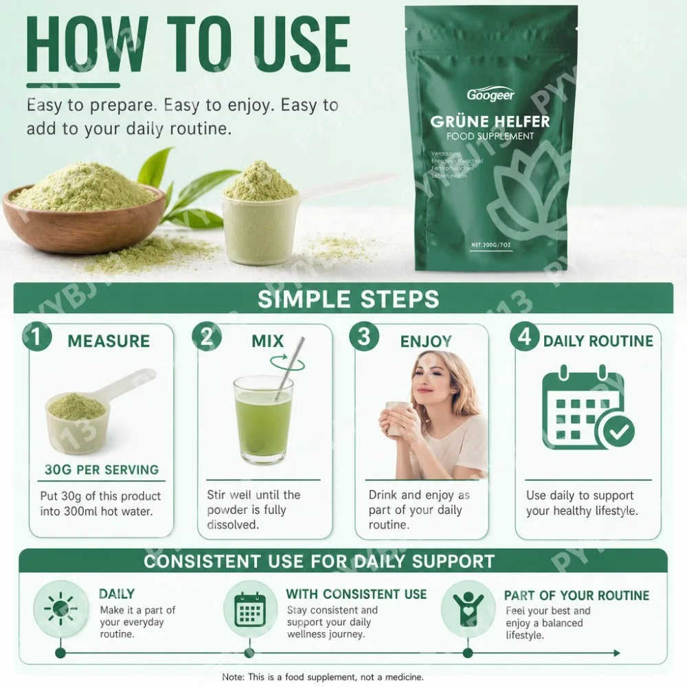 Googeer Matcha Latte Drink Mix with Matcha Powder, Sweetened Instant Beverage for Hot Drinks, Easy-Mix Resealable Pouch, 200g
