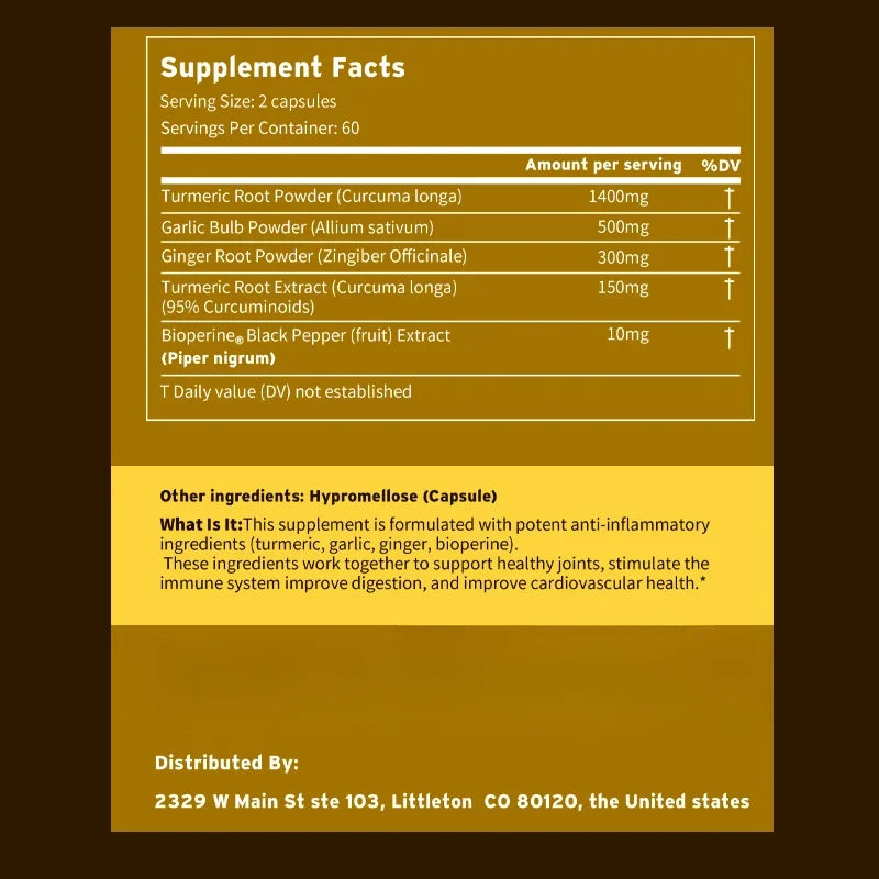 4-in-1 Turmeric Ginger Supplement - with Garlic Curcumin Black Pepper - Joints, Immune Support, Improves Digestion Supplement