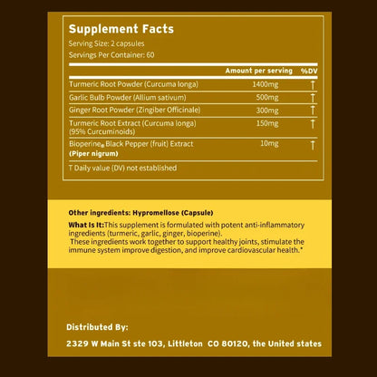 4-in-1 Turmeric Ginger Supplement - with Garlic Curcumin Black Pepper - Joints, Immune Support, Improves Digestion Supplement