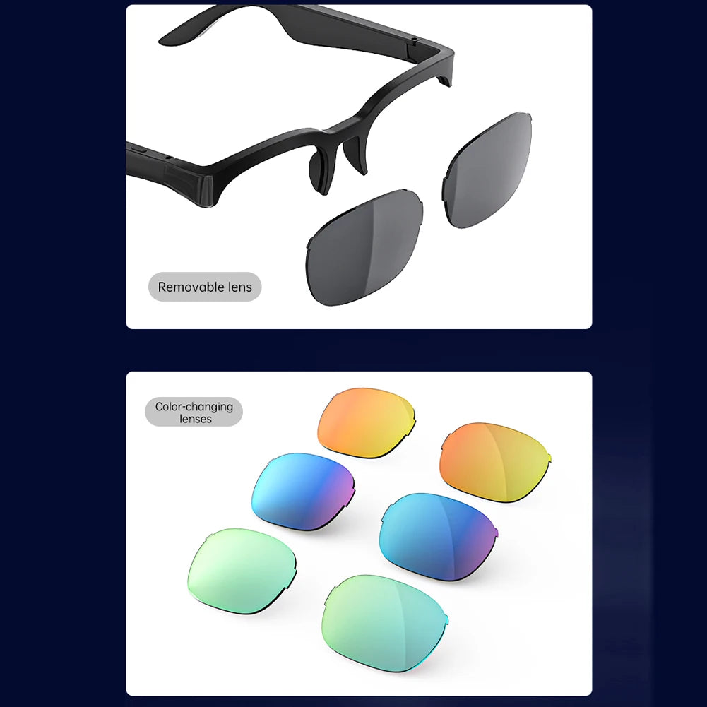 Smart Glasses AI Translator Hands-Free Music & Calls BT Sunglasses UV Protection Outdoor Sports Headphones for Men & Women