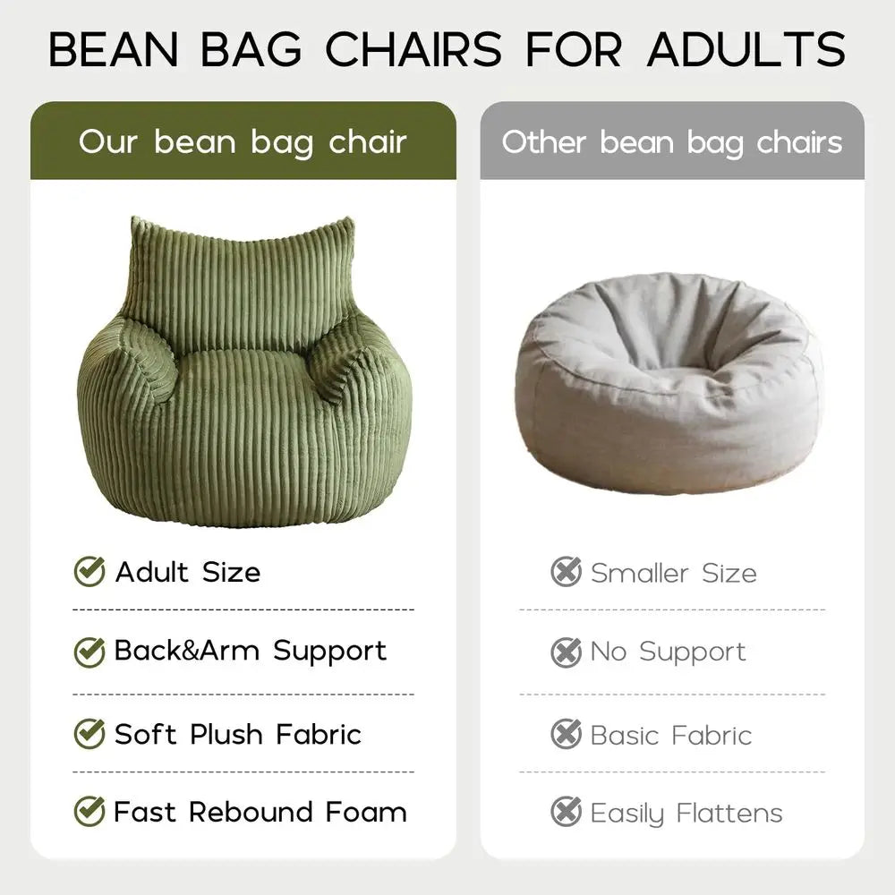 Bean Bag Chair for Adults, Oversized Beanbag Sofa with Armrests and Back Support, Filler Included, Ultra Soft Stuffed Floor Cou