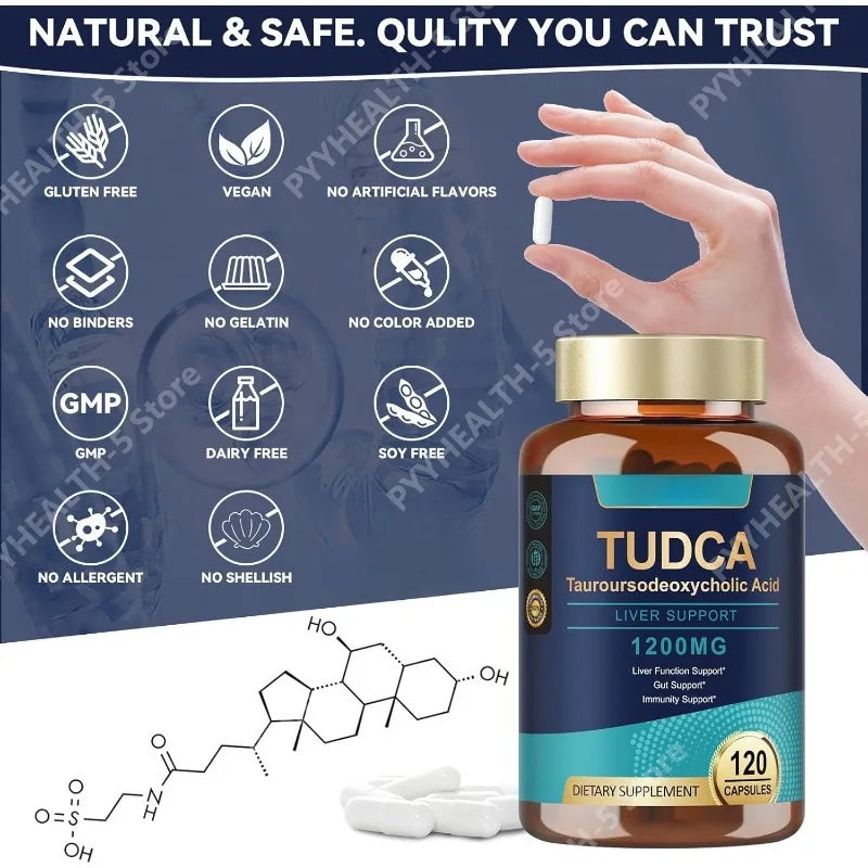 TUDCA Bile Salts, 120 Capsules, Ultra Strength Pure TUDCA Liver Supplements, Liver and Gallbladder Cleanse & Repair, Vegan