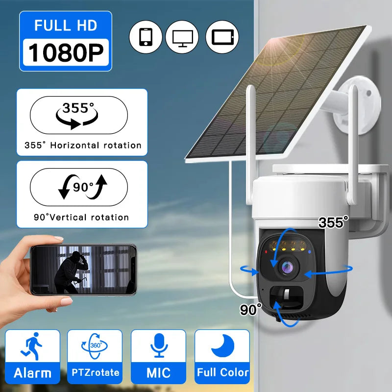 SZSINOCAM Wireless Solar-Powered Camera Single-Lens WiFi Pan-Tilt Camera Outdoor Video Surveillance Camera with Built-in Battery