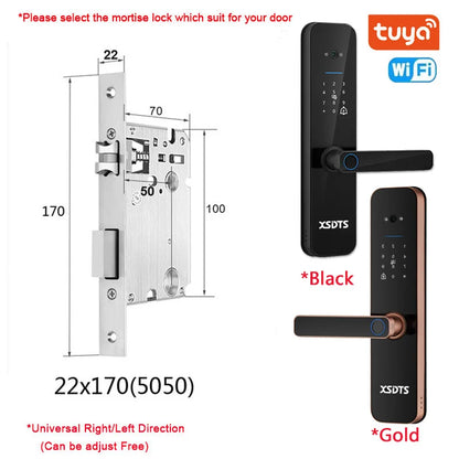 XSDTS Electronic Smart Door Lock Tuya Wifi Digital Biometric Camera Fingerprint Smart Card Password Key Unlock