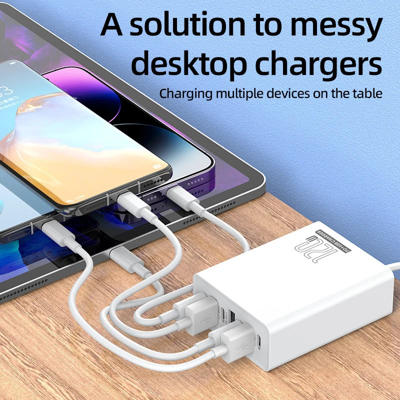 120W Charging Head 7 Ports 3USB+4PD Fast Charging Phone Charger Head 5V4A US/EU/UK Standard Charger for Mobile Phones