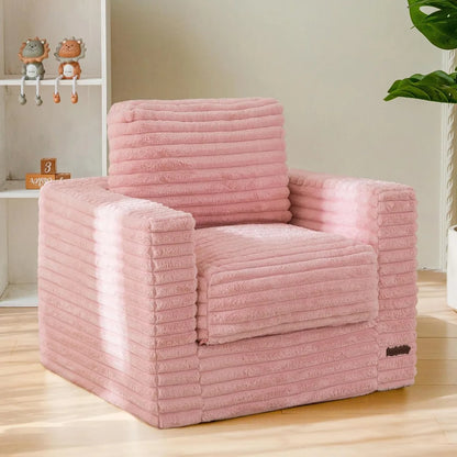 Kids Bean Bag Chair, Comfy Faux Fur Bean Bag Sofa with Filler, Upholstered Floor Sofa with Pillows and Armrests, Lazy Floor Chai