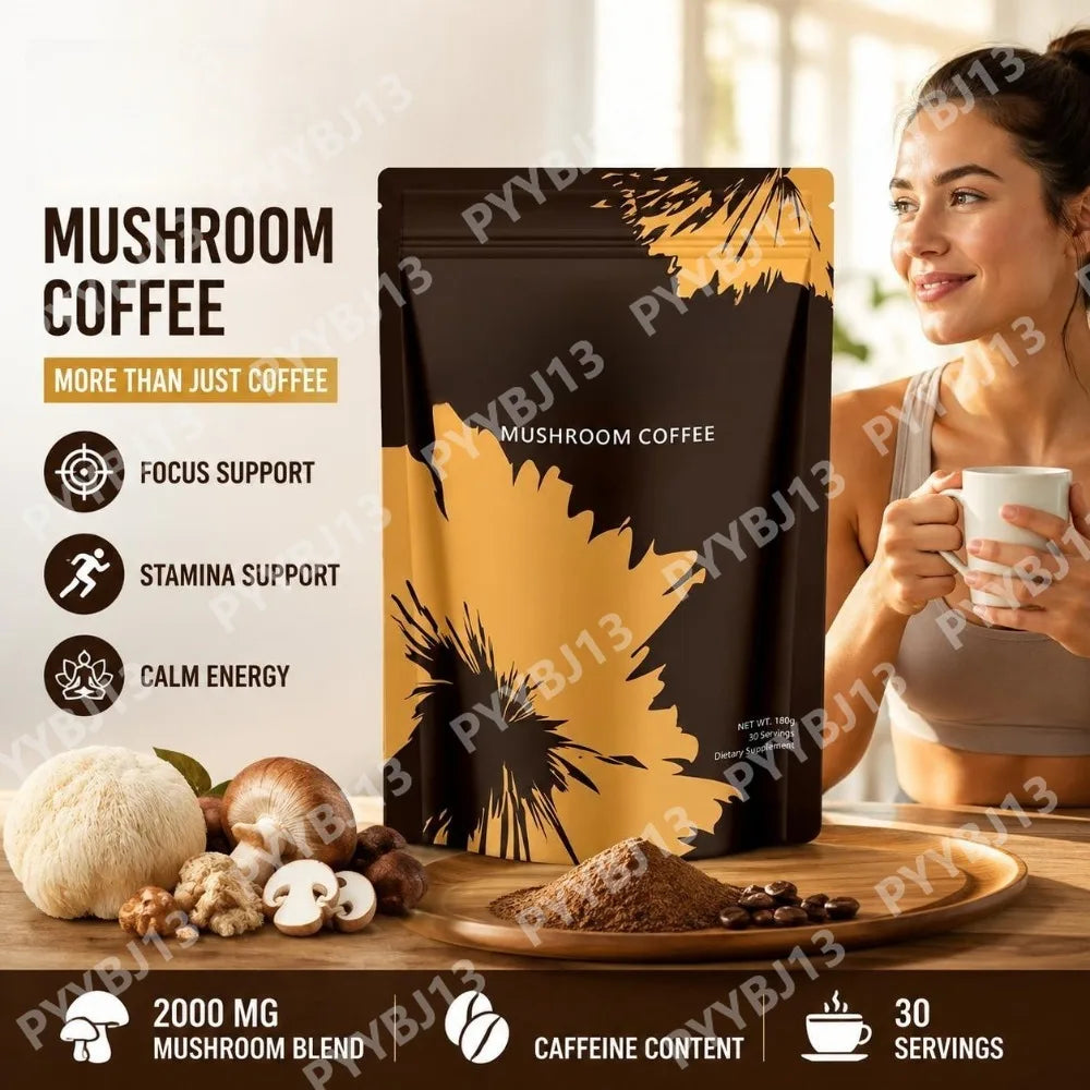 Mushroom Coffee Powder with Lion's Mane Reishi Cordyceps Blend Organic Instant Coffee for Focus Stamina Calm Energy 30 Servings