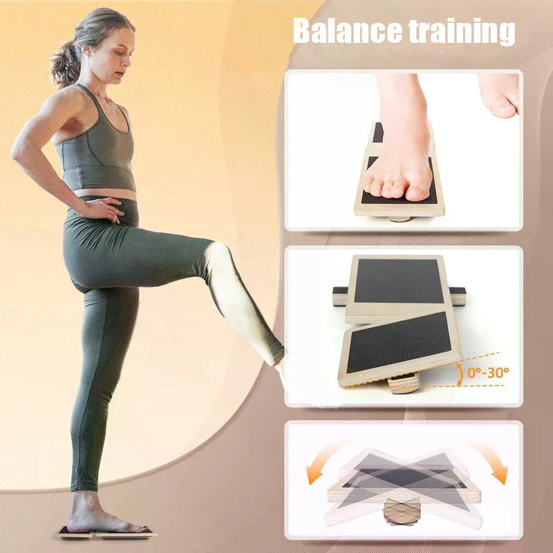 Balance Board Training Device; Wooden Strengthener for Foot Stretch and Sprained Ankle Treatment