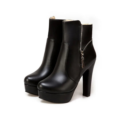 Fashion Women's Ankle Boots High Heels Platform Motorcycle Boot Zipper Yellow Black White Short Shoes Female Large Size 45 48