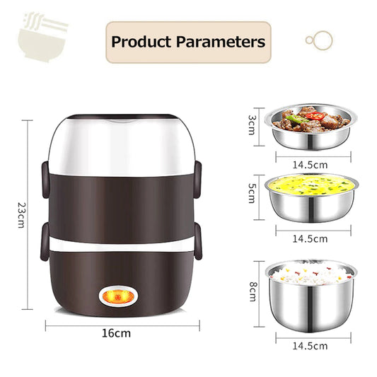 Electric Lunch Box Three layers Stainless Steel Heating Rice Office Worker Plug In Electric Heating Thermal Insulation Lunch Box Merit Sell