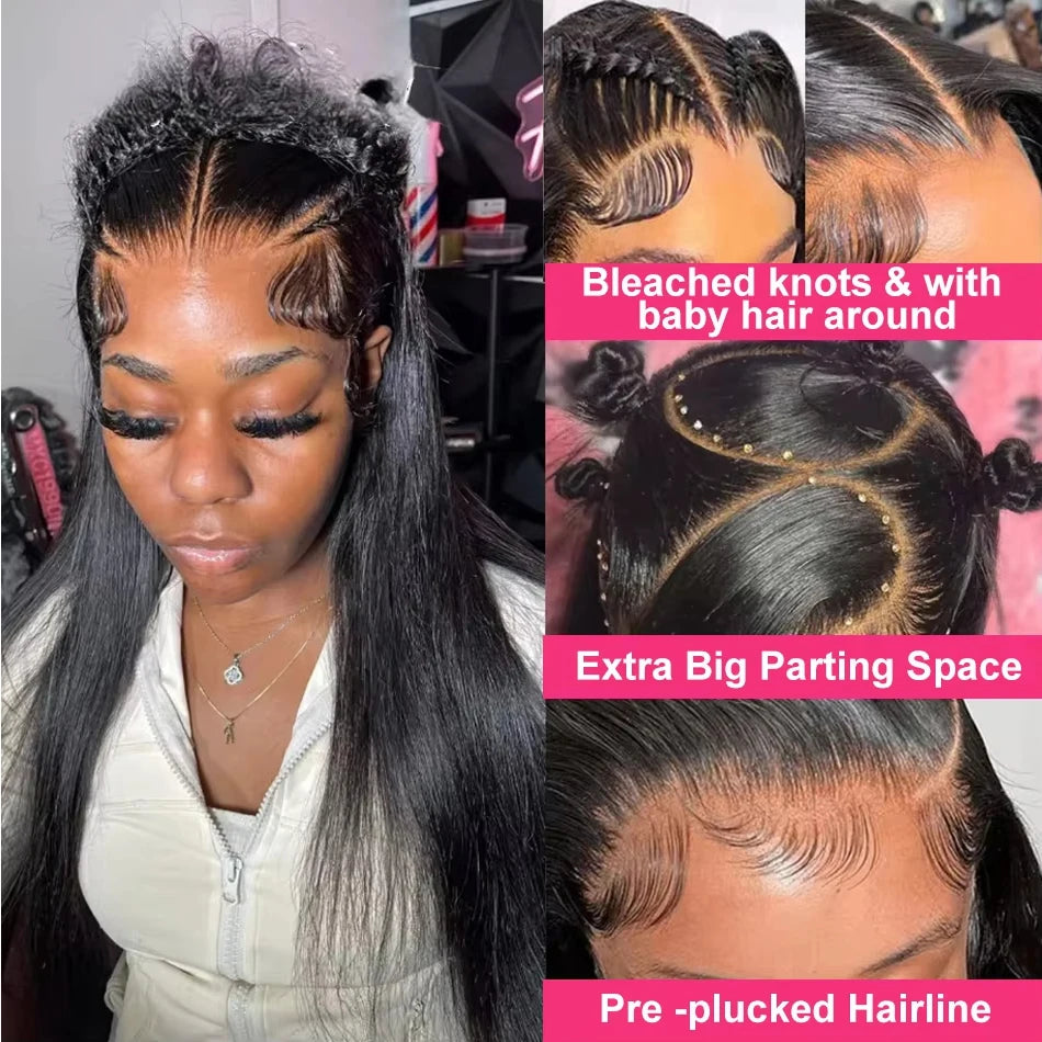 Straight 250 Density Real Full Lace Human Hair Wig Brazilian Pre Plucked 360 HD Full Lace Invisible Strap Snug Fit Wig For Women