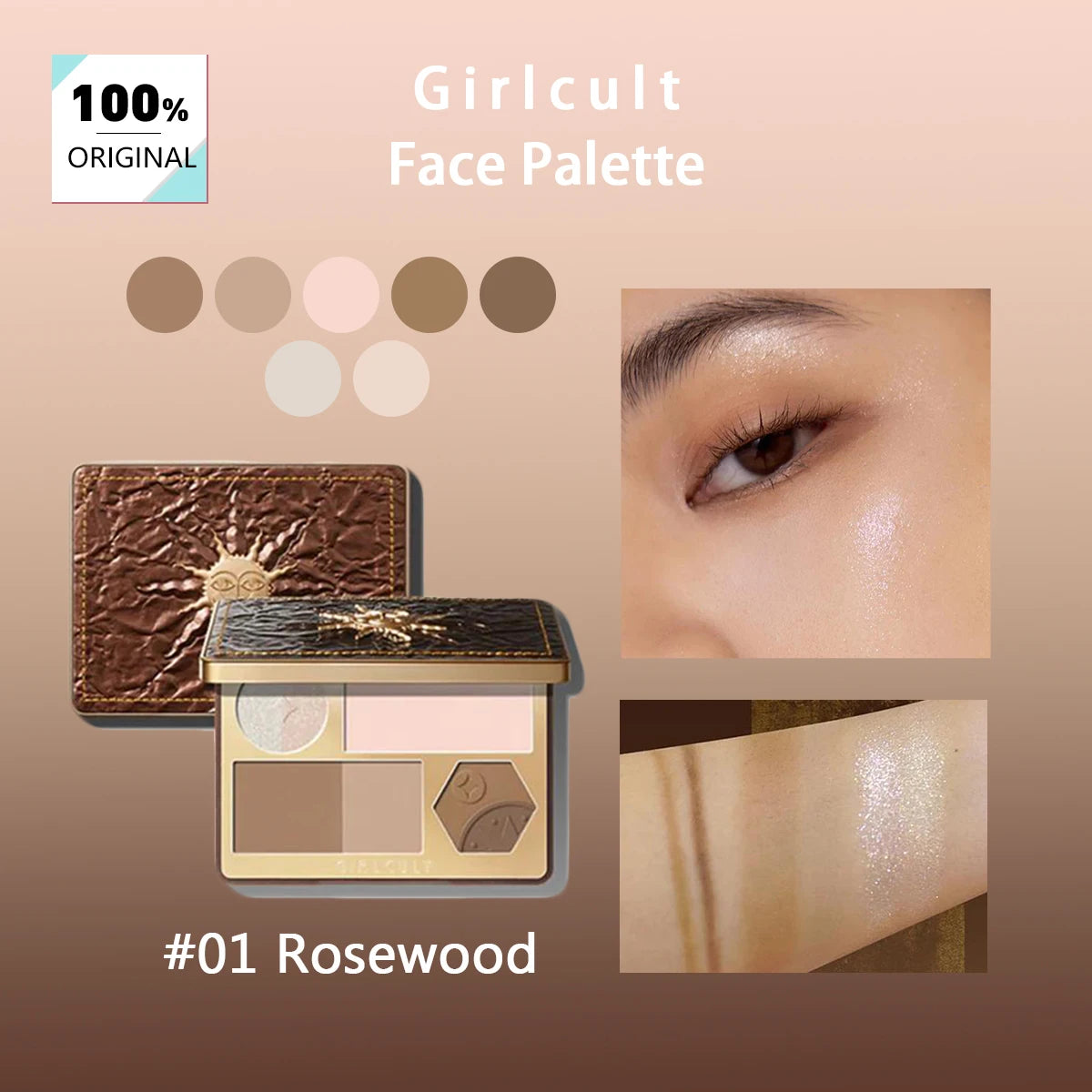 Girlcult Face Palette 01 Rosewood,All-in-One Makeup Palette,Smooth Powder Texture,Highly Pigmented,Natural Nude Makeup Effect