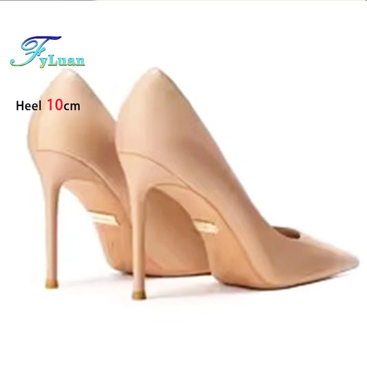 high-quality Sheepskin High Heels Party Office Fashion Pointed Shallow Women Shoes 6 8 10CM Stiletto Naked color Female Pumps