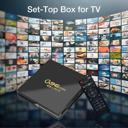 Q96 MAX cheap tv box 8/16GB+128/256GB Quad Core 4k tv box device RJ45 10M/100M Wifi box android 10 BT Voice Media player
