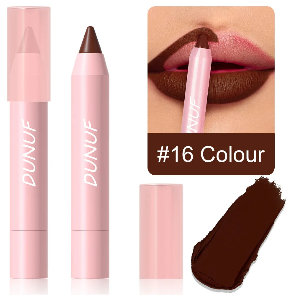 18-Colors Lipstick Pencil Waterproof Sexy Red Matte Contour Tint Lipstick Lasting Non-stick Cup Lipliner Pen Lip Makeup Cosmetic - Merit Sell