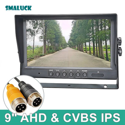 SMALUCK 9inch AHD IPS LCD HD Monitor Rear View Car Monitor Max Support 1080P AHD CVBS Car Camera 4PIN Video Input
