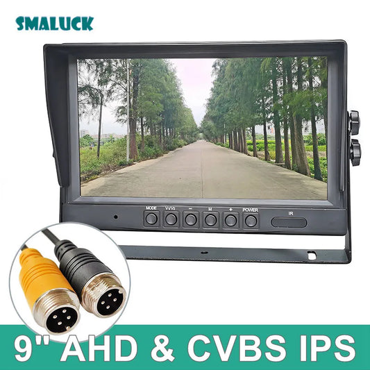 SMALUCK 9inch AHD IPS LCD HD Monitor Rear View Car Monitor Max Support 1080P AHD CVBS Car Camera 4PIN Video Input