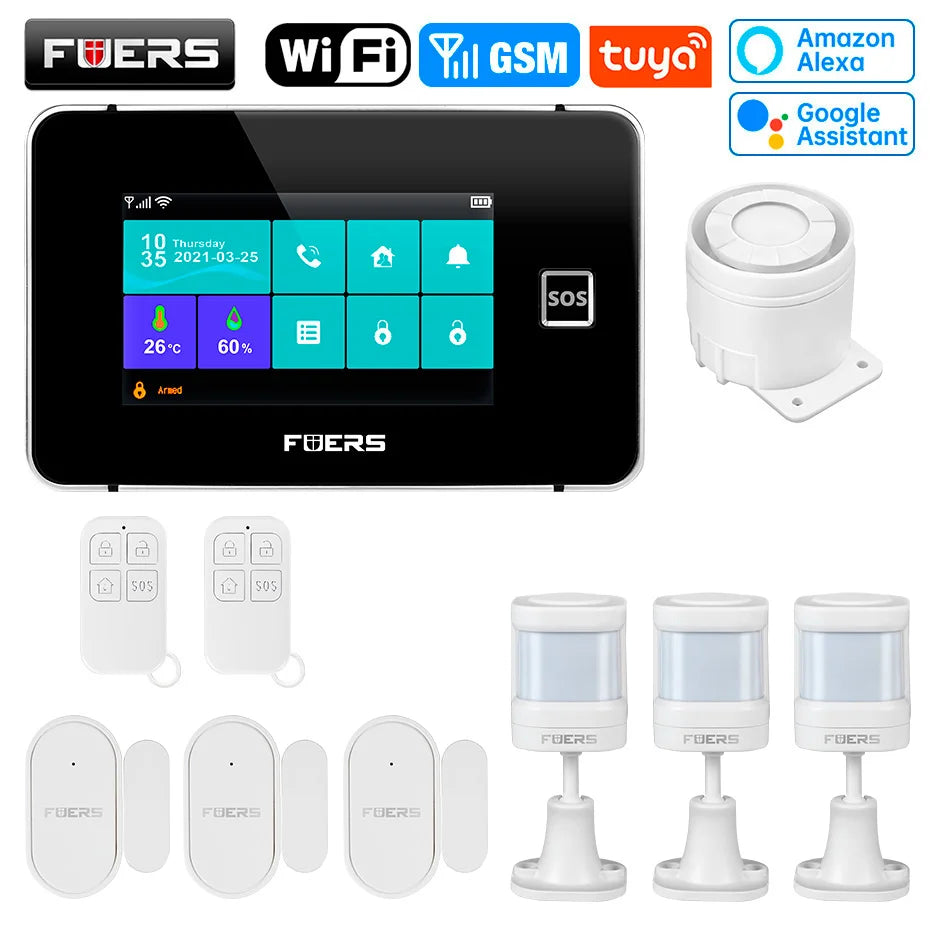 FUERS 4.3 Inch TFT Screen WiFi GSM Tuya Smart Home Security Alarm System G60B Temperature Humidity Display 433MHz Control Siren