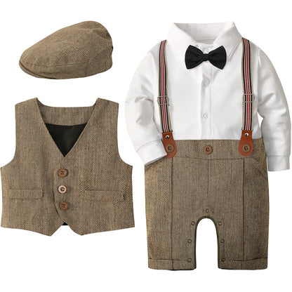 Baby Boy Baptism Suit Christening Outfit Easter Church Set Infant White Clothes Newborn Birthday Party Gift Formal Romper 3PCS