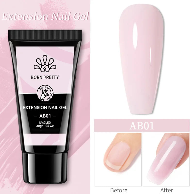 BORN PRETTY 30ml Extension Nail Gel Polish Glitter Crystal Nail Art Fast Extend Nude Pink Varnis Semi Permanent UV Hard Gel Nail