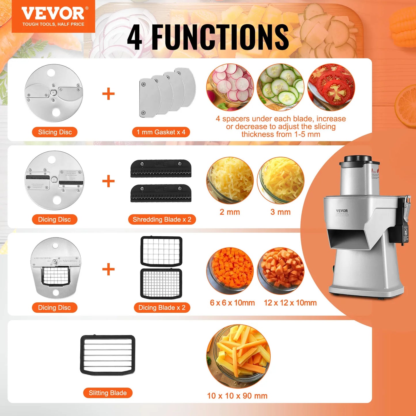SucceBuy Electric Vegetable Slicer 4 in 1 Multifunctional Food Cutter 200W Vegetable Chopper Slicing Shredding Dicing Slitting - Merit Sell