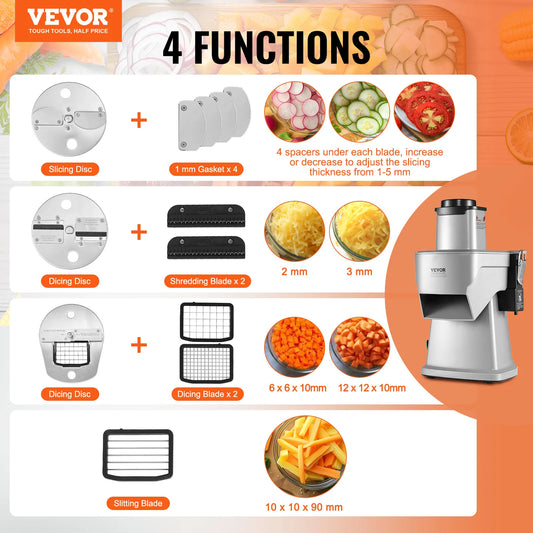 SucceBuy Electric Vegetable Slicer 4 in 1 Multifunctional Food Cutter 200W Vegetable Chopper Slicing Shredding Dicing Slitting - Merit Sell