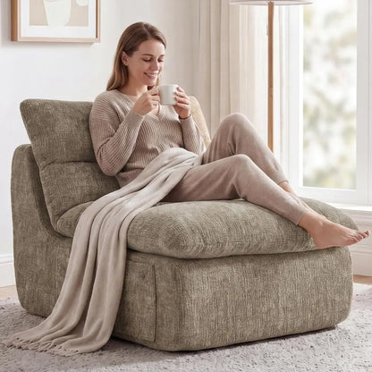 Ergonomic High-Density Foam Bean Bag Chair for Adults - Taupe Washable Cover, No Sag, Ready to Use